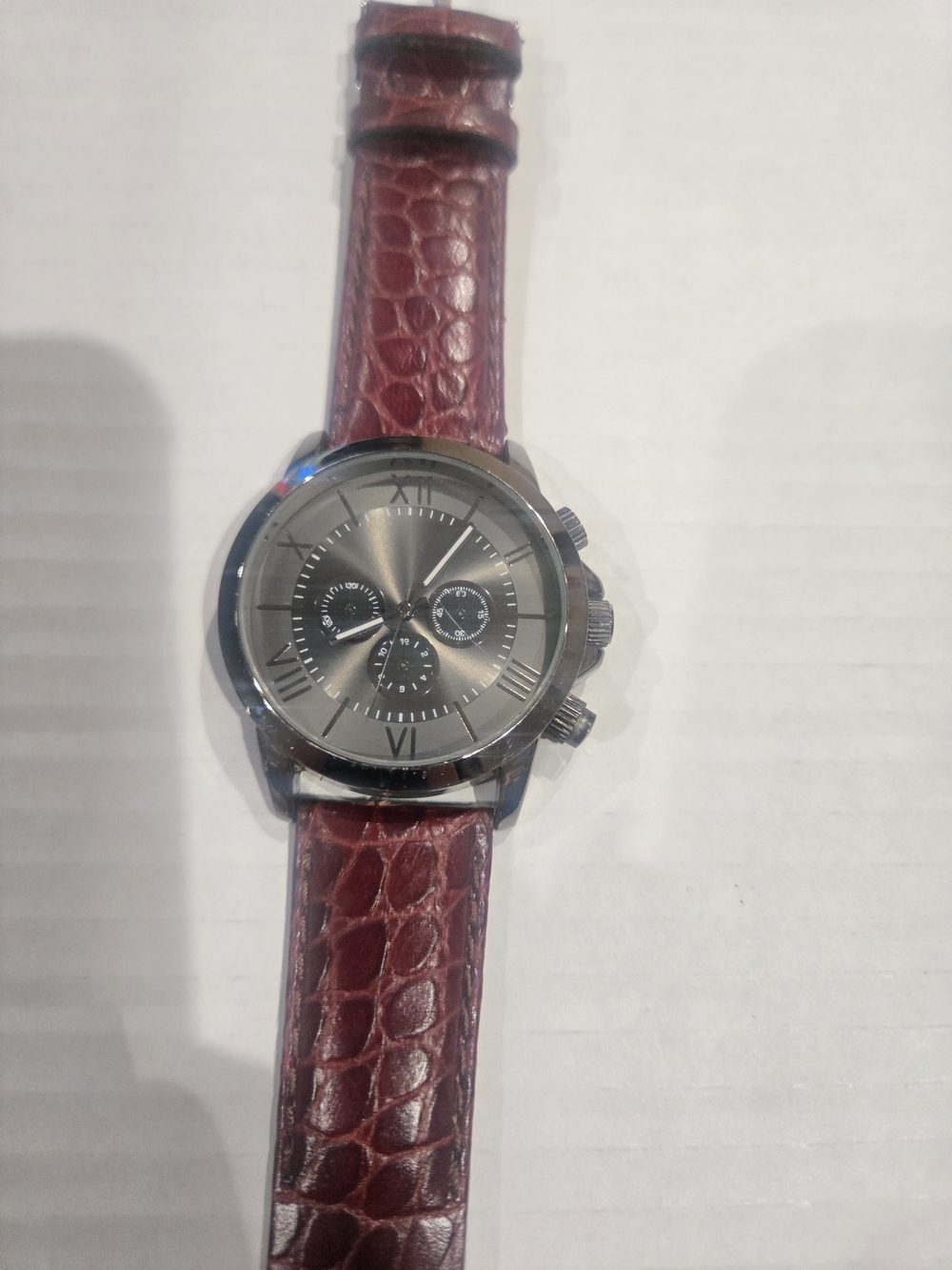 Men's Chronograph Dress Watch with Burgundy Leather Strap